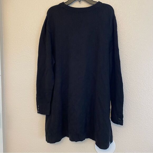 J. Jill black crew neck side slit button sleeve tunic sweater silk wool blend L - Picture 2 of 9